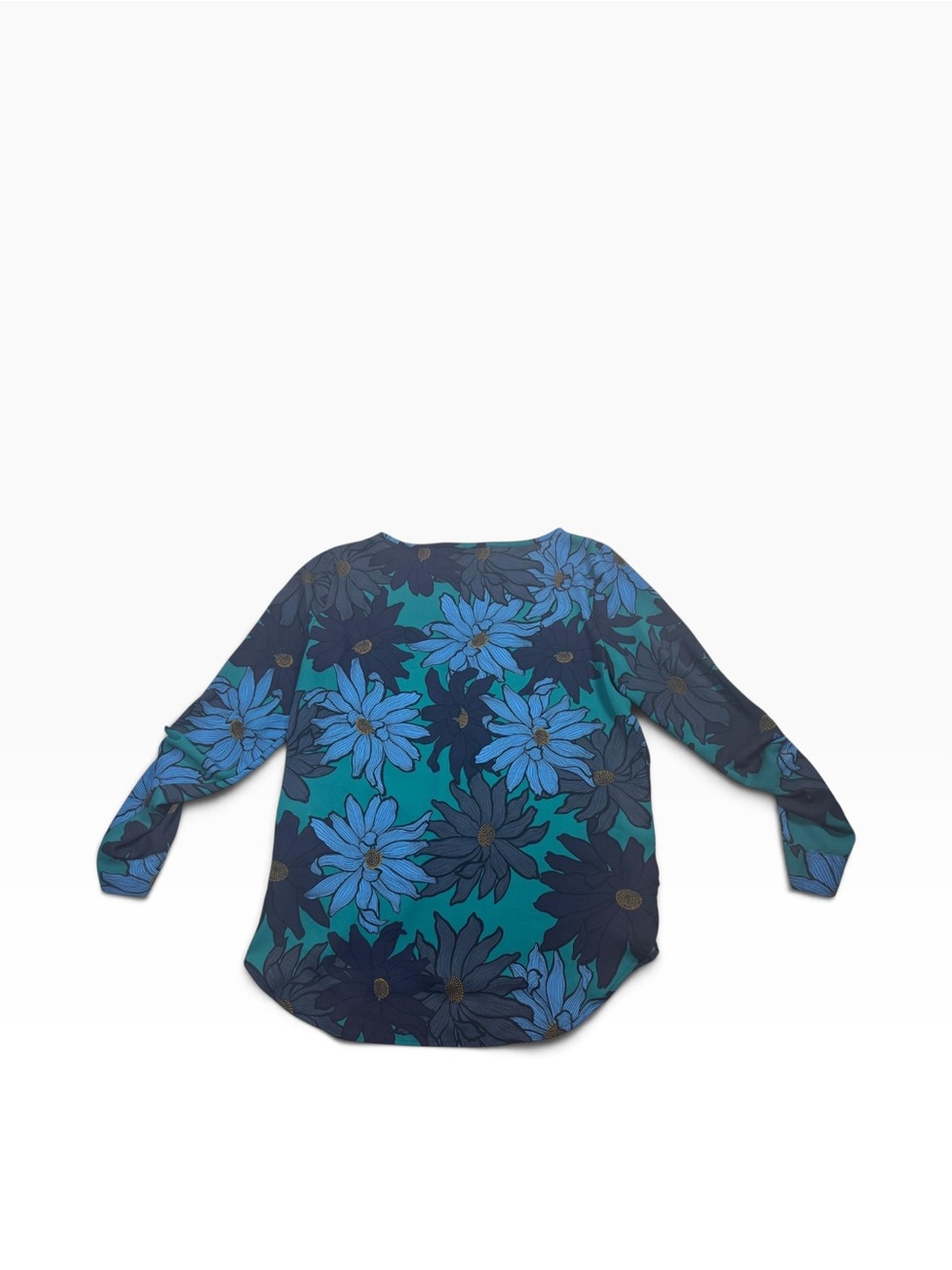 LOFT Navy & Teal Floral Long-Sleeve Top Small